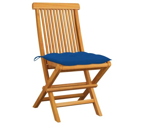 vidaXL Chaises de jardin et coussins bleu lot de 2 Bois de teck massif