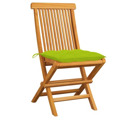 vidaXL 2 db tömör tíkfa kerti szék világoszöld párnával