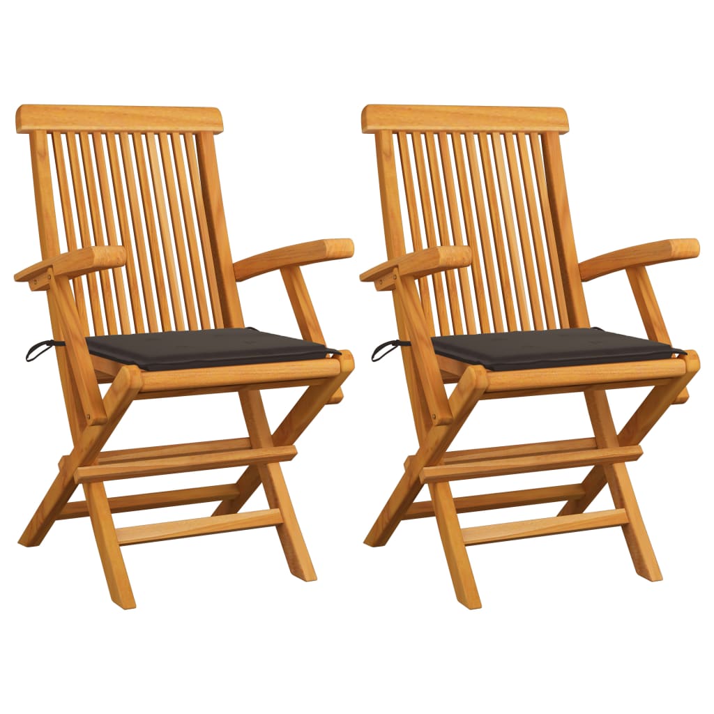 Image of vidaXL Garden Chairs with Taupe Cushions 2 pcs Solid Teak Wood