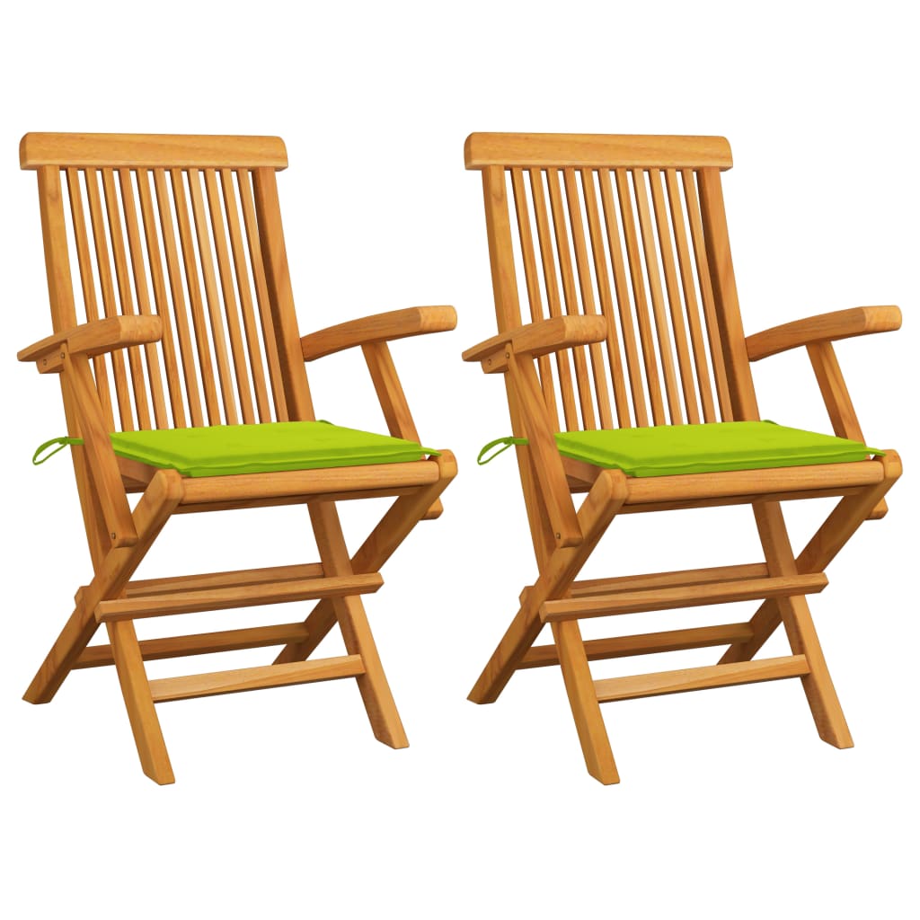 Gartenstühle mit Hellgrünen Kissen 2 Stk. Massivholz Teak kaufen