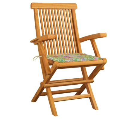 vidaXL Krzesła ogrodowe z poduszkami w liście, 2 szt., drewno tekowe