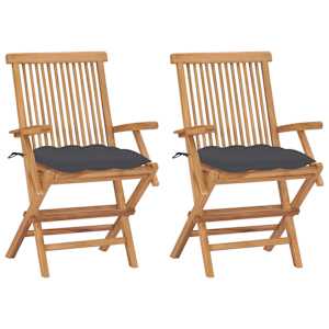 Vrtni stoli z antracitnimi blazinami 2 kosa trdna tikovina