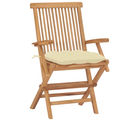 vidaXL Cadeiras de jardim c/ almofad&otilde;es branco nata 2 pcs teca maci&ccedil;a