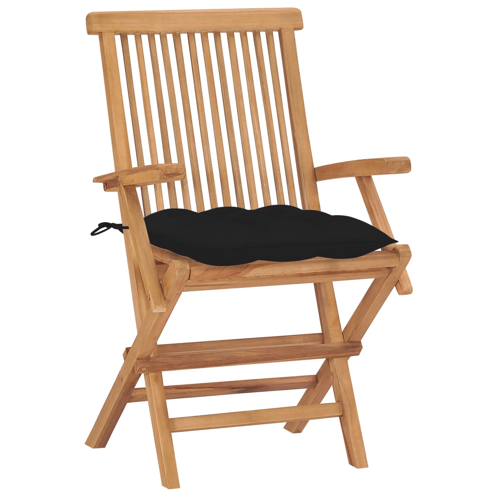 

vidaXL Tuinstoelen 2 st met zwarte kussens massief teakhout