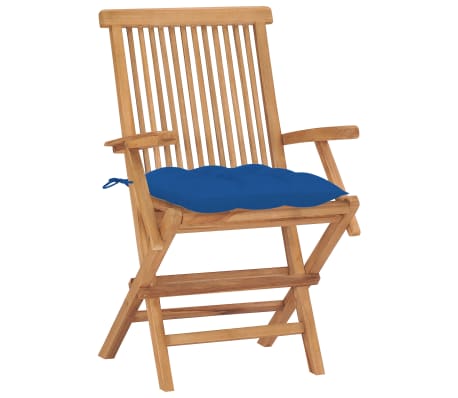 vidaXL Gartenst&uuml;hle mit Blauen Kissen 2 Stk. Massivholz Teak
