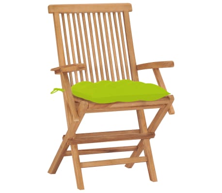 vidaXL Καρέκλες Κήπου 2 τεμ. Μασίφ Ξύλο Teak με Φωτ. Πράσινα Μαξιλάρια