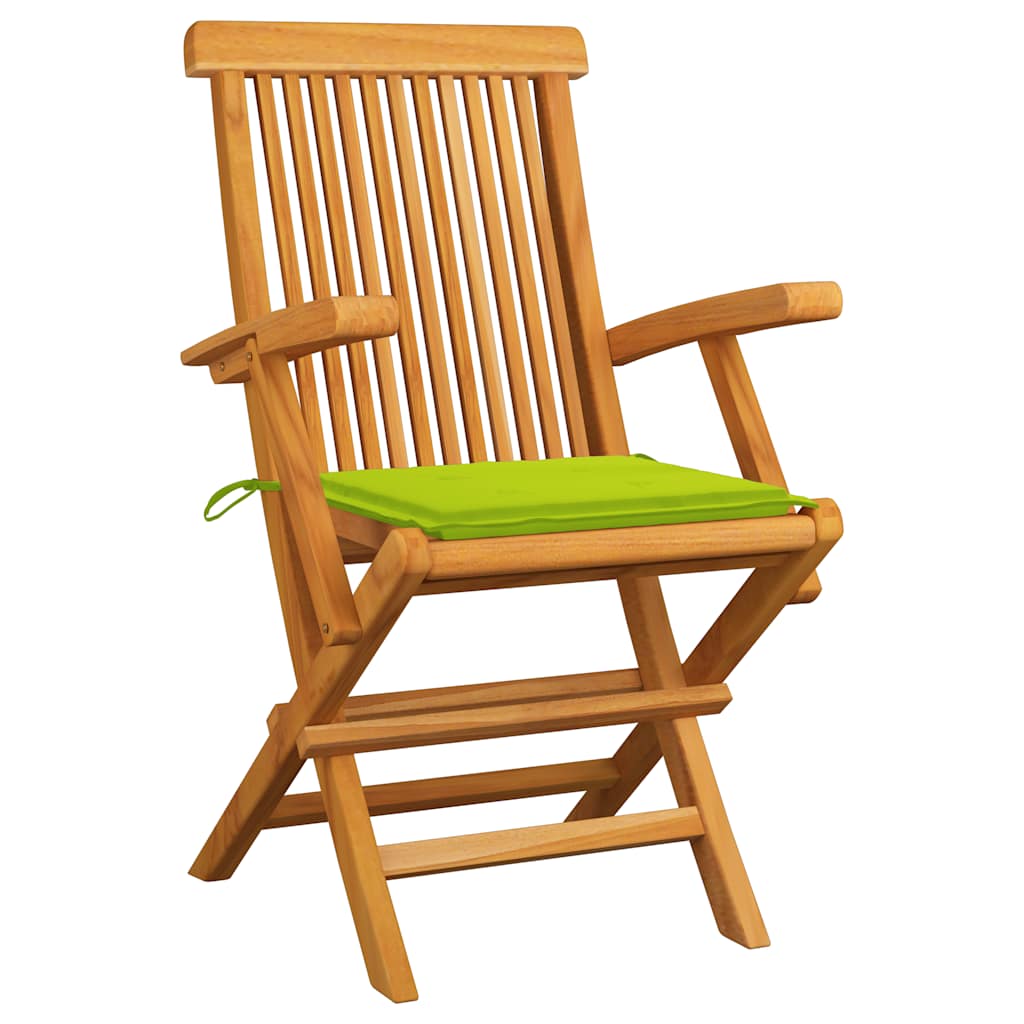 vidaXL Tuinstoelen 3 st met heldergroene kussens massief teakhout afbeelding