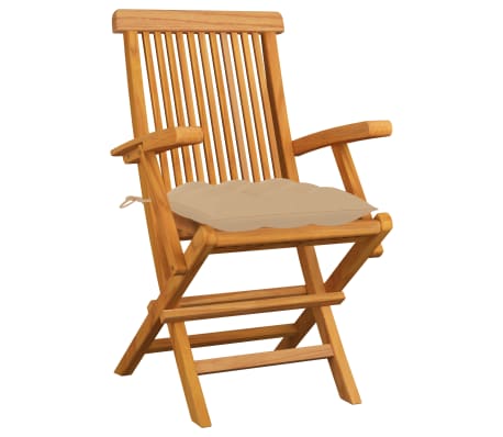 vidaXL Patio Chairs with Beige Cushions 3 pcs Solid Teak Wood