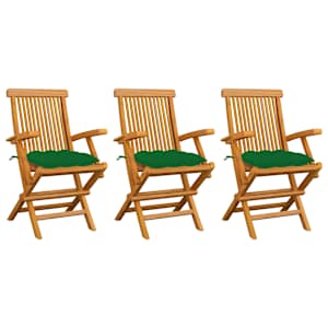 Zahradní židle se zelenými poduškami 3 ks masivní teak