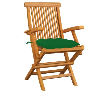 vidaXL Gartenst&uuml;hle mit Gr&uuml;nen Kissen 3 Stk. Massivholz Teak