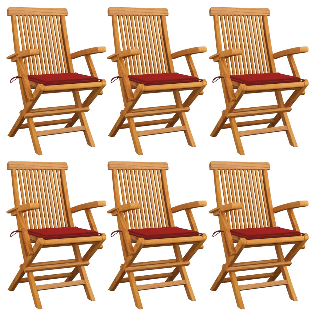 Gartenstühle mit Roten Kissen 6 Stk. Massivholz Teak kaufen