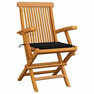 Zahradní židle s černými poduškami 6 ks masivní teak - obrázek 2
