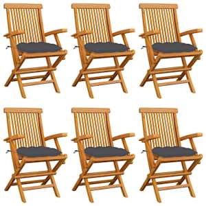 Vrtni stoli z antracitnimi blazinami 6 kosov trdna tikovina