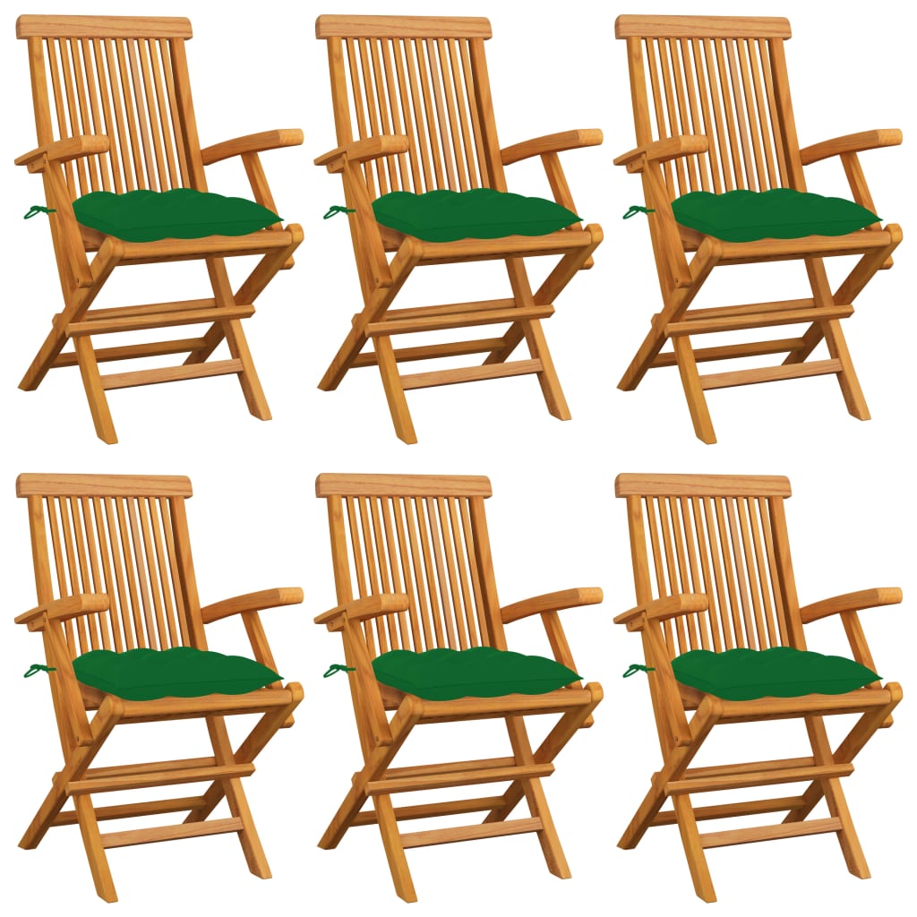 Gartenstühle mit Grünen Kissen 6 Stk. Massivholz Teak kaufen