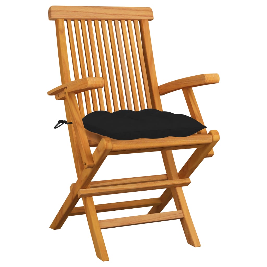 

vidaXL Tuinstoelen 6 st met zwarte kussens massief teakhout