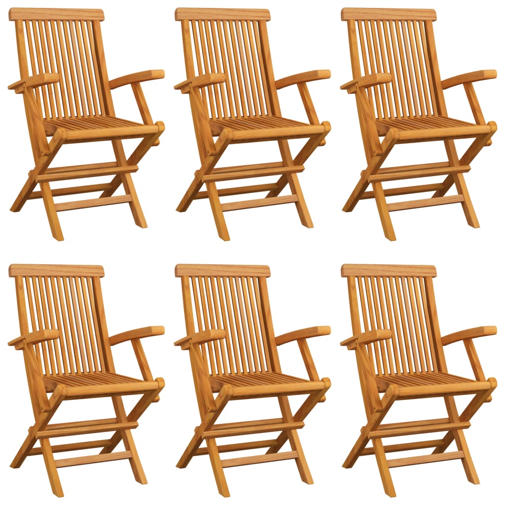 Thumbnail - vidaXL Gartenstühle mit Schwarzen Kissen 6 Stk. Massivholz Teak