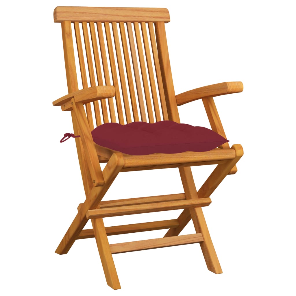 vidaXL Patio Chairs with Wine Red Cushions 6 pcs Solid Teak Wood
