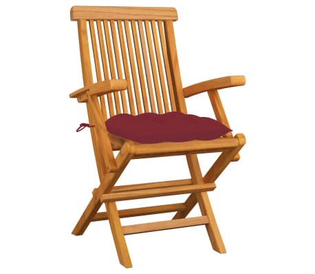 vidaXL Patio Chairs with Wine Red Cushions 6 pcs Solid Teak Wood