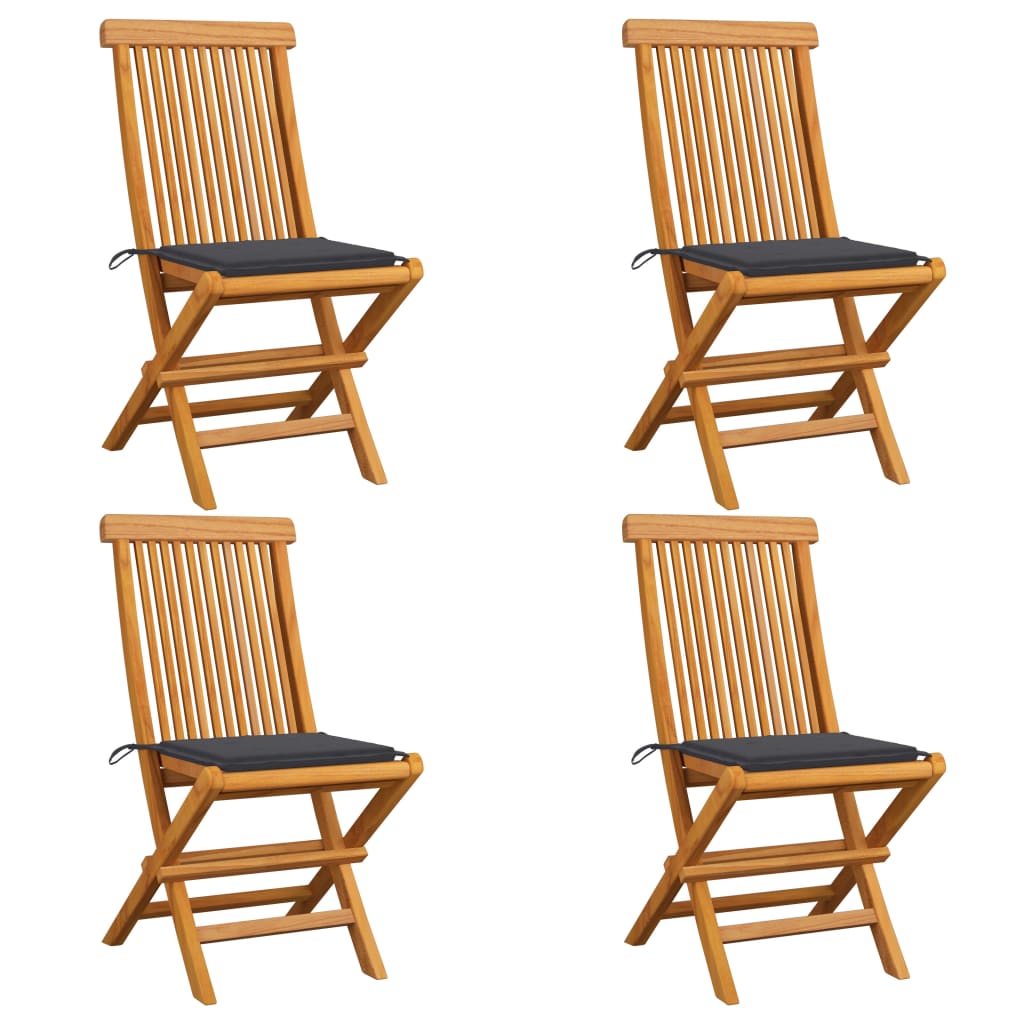 Photos - Garden Furniture VidaXL Patio Chairs with Anthracite Cushions 4 pcs Solid Teak Wood 