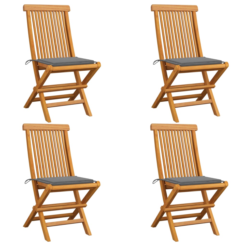 Image of vidaXL Garden Chairs with Grey Cushions 4 pcs Solid Teak Wood