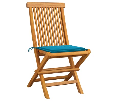 vidaXL Gartenst&uuml;hle mit Blauen Kissen 4 Stk. Teak Massivholz