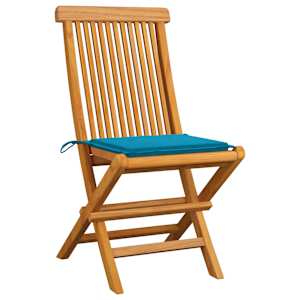vidaXL Gartenst&uuml;hle mit Blauen Kissen 4 Stk. Teak Massivholz