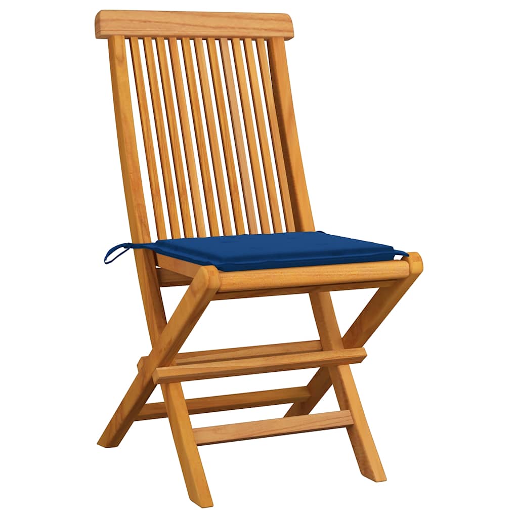 vidaXL Tuinstoelen 4 st met koningsblauwe kussens massief teakhout afbeelding