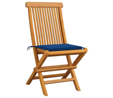 vidaXL Záhradné stoličky, kráľovsky modré podložky 4 ks, tíkový masív