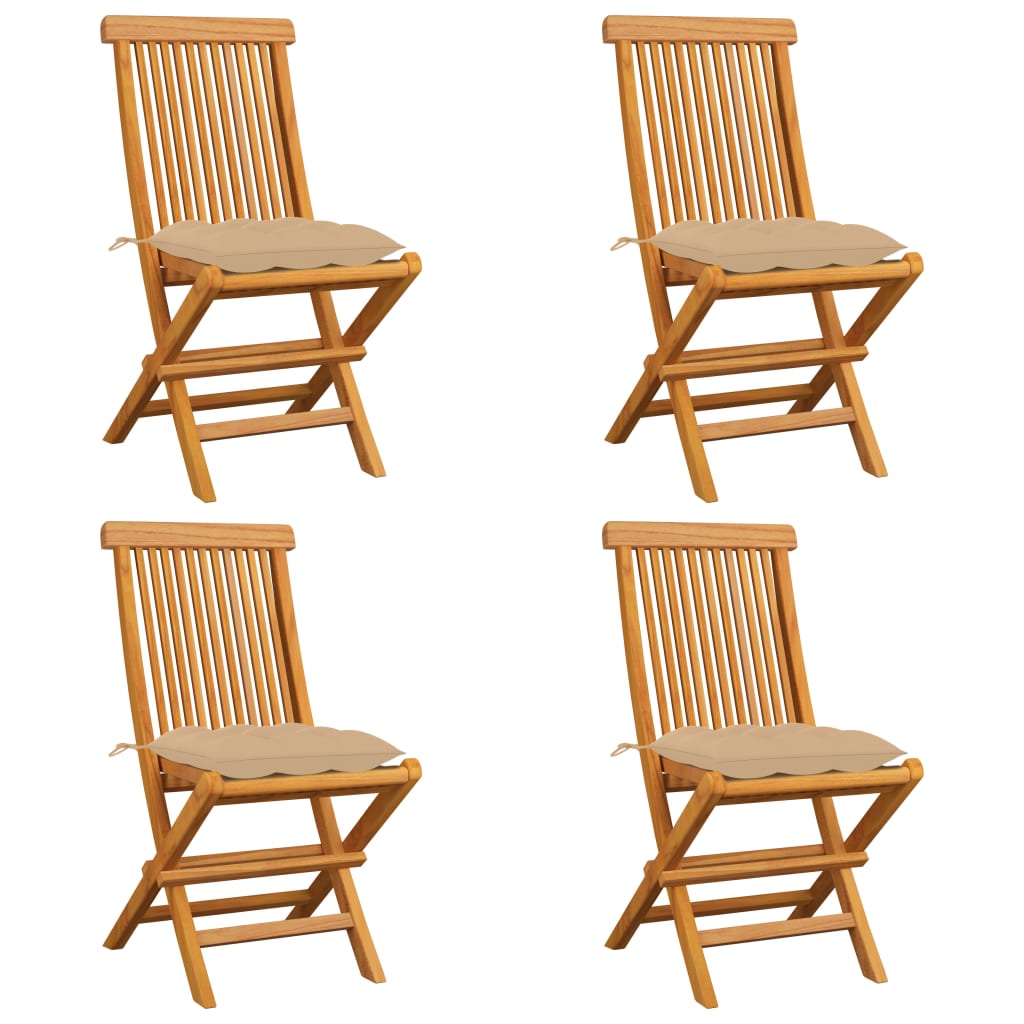 Image of vidaXL Garden Chairs with Beige Cushions 4 pcs Solid Teak Wood