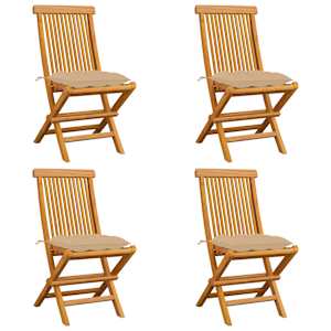 Vrtni stoli z bež blazinami 4 kosi trdna tikovina