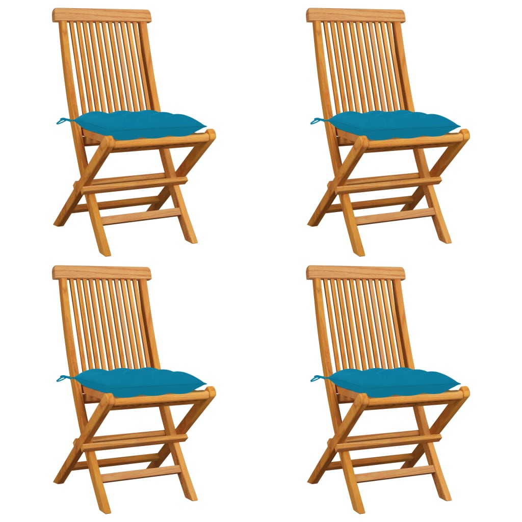 vidaXL Chaises de jardin avec coussins bleu clair 4 pcs Teck massif