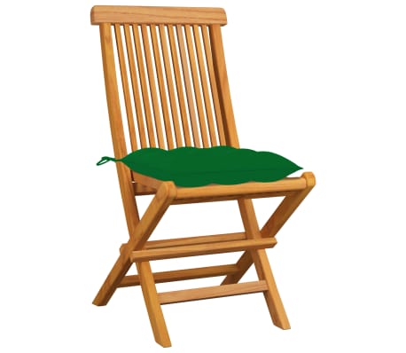 vidaXL Chaises de jardin et coussins vert lot de 4 Bois de teck massif