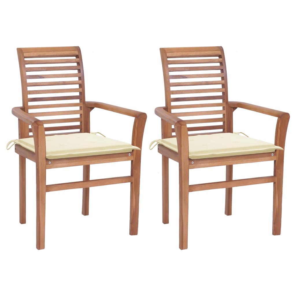 Image of vidaXL Dining Chairs 2 pcs with Cream Cushions Solid Teak Wood