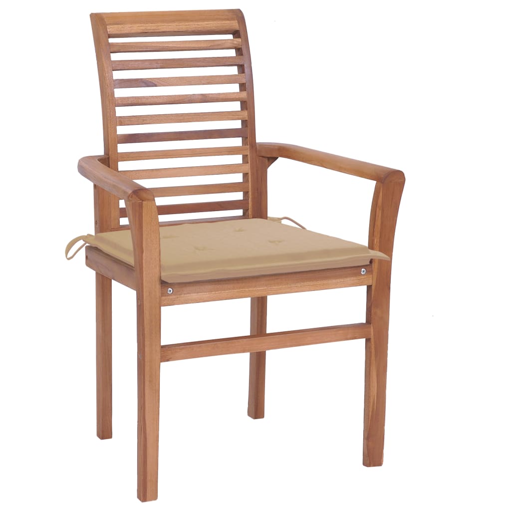 vidaXL Essstühle 2 Stk. mit Beige Kissen Massivholz Teak