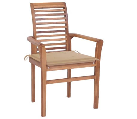 vidaXL Valgomojo kėdės su smėlio spalvos pagalvėlėmis, 2vnt., tikmedis