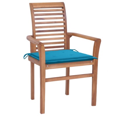 vidaXL Essstühle 2 Stk. mit Blauen Kissen Massivholz Teak