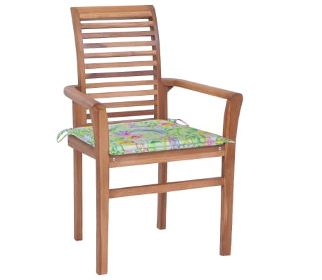 vidaXL Valgomojo kėdės su lapų ra&scaron;tų pagalvėlėmis, 2vnt., tikmedis