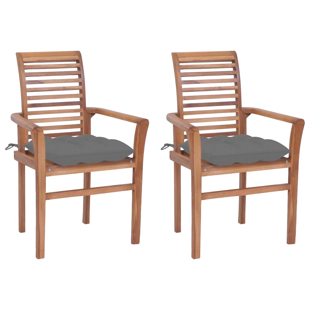 Image of vidaXL Dining Chairs 2 pcs with Grey Cushions Solid Teak Wood
