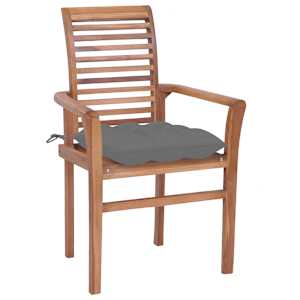 vidaXL Καρέκλες Τραπεζαρίας 2 τεμ. Μασίφ Ξύλο Teak με Γκρι Μαξιλάρια