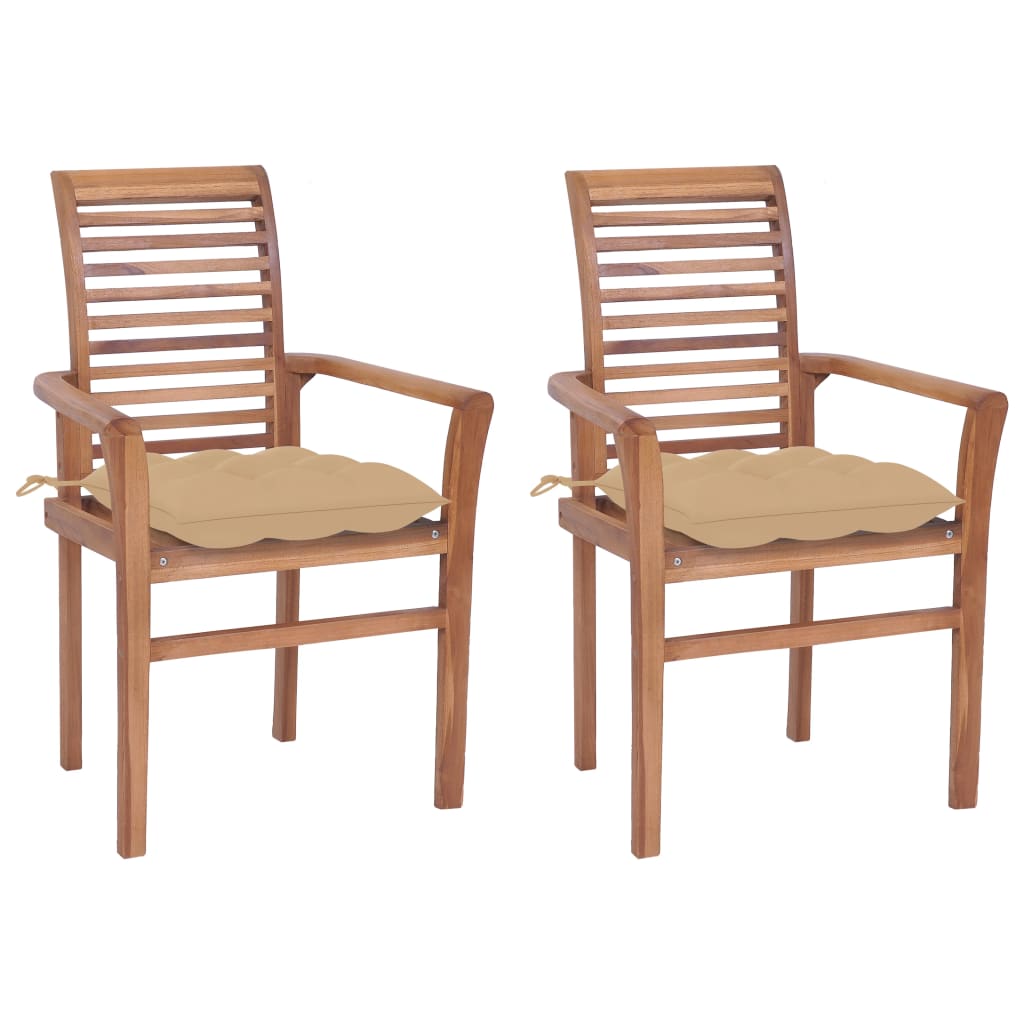 Image of vidaXL Dining Chairs 2 pcs with Beige Cushions Solid Teak Wood