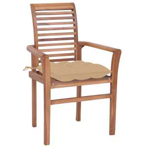 vidaXL Καρέκλες Τραπεζαρίας 2 τεμ. Μασίφ Ξύλο Teak με Μπεζ Μαξιλάρια