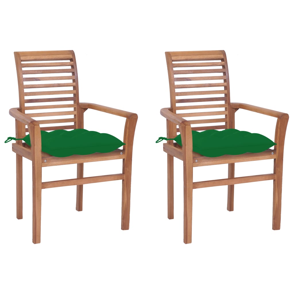 vidaXL Chaises à dîner 2 pcs avec coussins vert Bois de teck solide