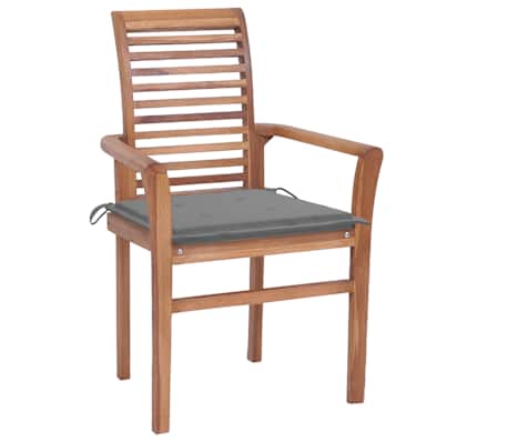 vidaXL Valgomojo kėdės su pilkomis pagalvėlėmis, 4vnt., tikmedis