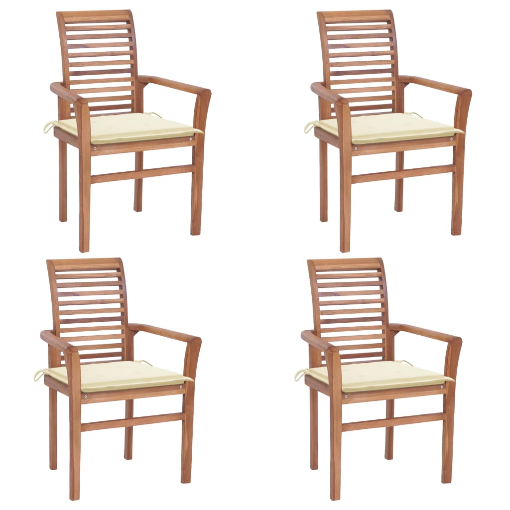 Image of vidaXL Dining Chairs 4 pcs with Cream Cushions Solid Teak Wood