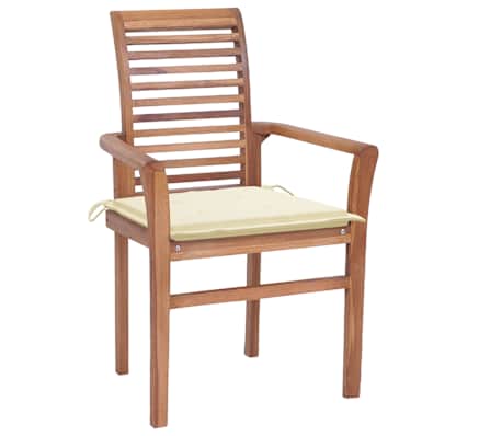 vidaXL Chaises &agrave; manger lot de 4 et coussins cr&egrave;me Bois de teck solide