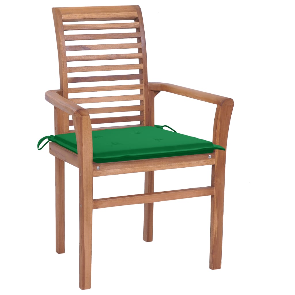 

vidaXL Eetkamerstoelen 4 st met groene kussens massief teakhout