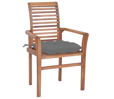 vidaXL Sedie da Pranzo 4 pz con Cuscini Grigi in Massello di Teak