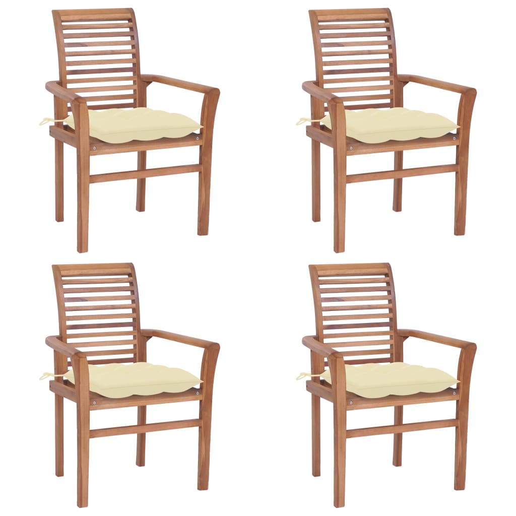 Photos - Garden Furniture VidaXL Dining Chairs 4 pcs with Cream White Cushions Solid Teak Wood 