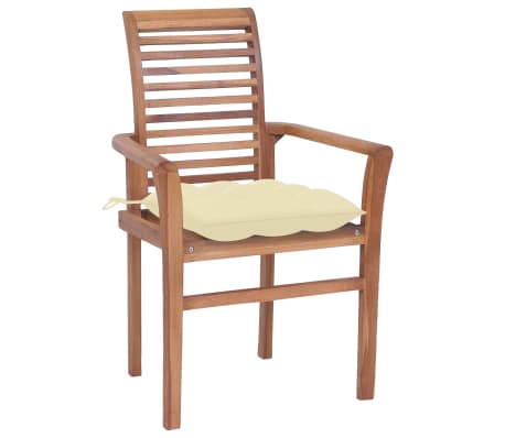 vidaXL Valgomojo kėdės su kreminėmis pagalvėlėmis, 4vnt., tikmedis