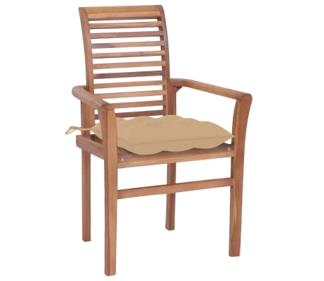vidaXL Essst&uuml;hle 4 Stk. mit Beige Kissen Massivholz Teak